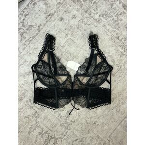 For Love & Lemons Bra XL Lingerie Black Heart Brie Corset Bustier Lace NWT